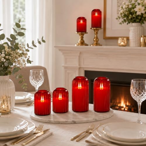 Lezonic Red LED Flameless Candles, 4 Pcs Glass Battery Operated Pillar Candles with Remote, Dancing Flickering Flame Real Wax, Home Decor for Wedding, Halloween, Christmas, & Holiday Table Centerpiece - Image 6