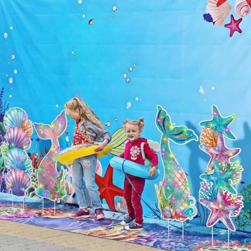Bencailor 4 Pcs Mermaid Birthday Party Decorations Mermaid Yard Signs - Image 4