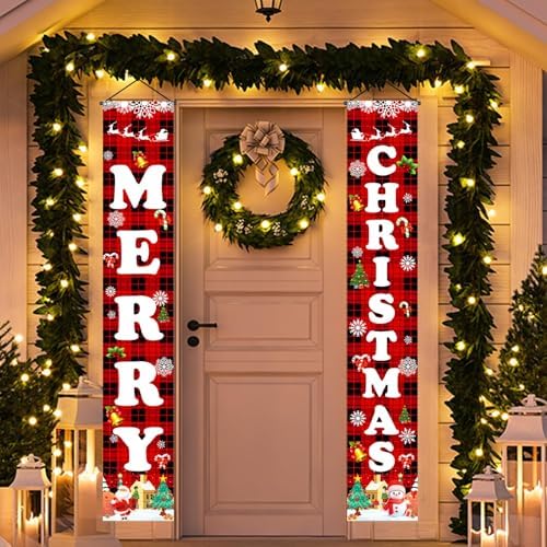 Christmas Decorations Outdoor Indoor Yard Front Porch, Merry Christmas Banner Door Decorations, Hanging Reusable Sign Xmas Decor for Home Outside Inside Yard Garage Front Door Wall, 71 Inch by OLANRUN