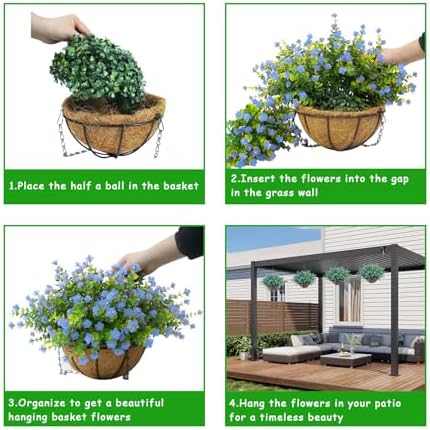 Artificial Hanging Plants Flowers with Basket 2 Packs, Artificial Hanging Flowers for Outdoors, Faux Hanging Plants Outdoor, Fake Flowers, Yellow+Purple+Pink+Red&Blue - Image 5