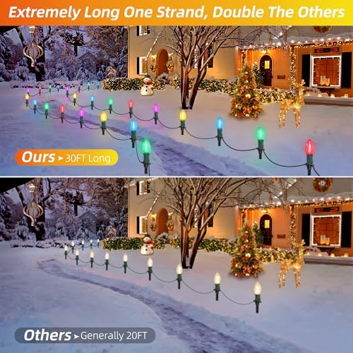 USOKYO 30Ft C9 Led Christmas Pathway Lights Outdoor, 20 Multicolor Bulbs Waterproof Connectable Christmas Walkway Lights with Stakes for Yard Lawn Sidewalk Driveway Decorations - Image 3