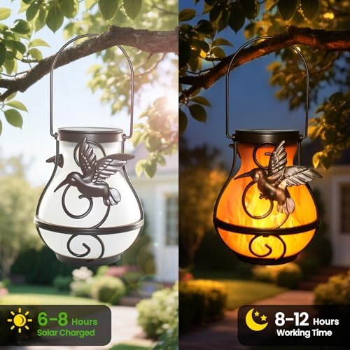 Solar Lanterns Outdoor Waterproof Hummingbird Lantern Flame Lights - Image 4
