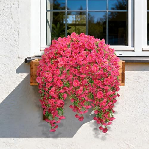Artificial Hanging Flowers for Outdoors, 4 PCS 600 Blooms UV Resistant Morning Glory Faux Silk Vines, No-Odor Realistic Fake Plants for Garden Planter Porch Patio Decoration, Lotus - Image 6