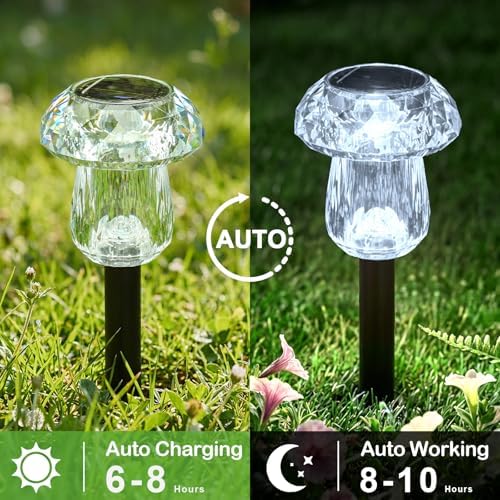 Solar Garden Lights Outdoor 8 Pack 6000K Cool White Mushroom Decor - Image 4