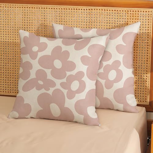 Light Pink Pillow Covers 18x18 Inch Set of 2 Pink Cute Floral Throw Pillows Daisy Flower Decor Outdoor Pillow Cases Linen Spring Summer Farmhouse Decoration Cushion Cover for Couch Sofa Bed - Image 3