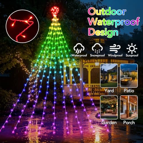 16.4FT Outdoor Smart RGB Christmas Waterfall String Lights with Star - Image 3
