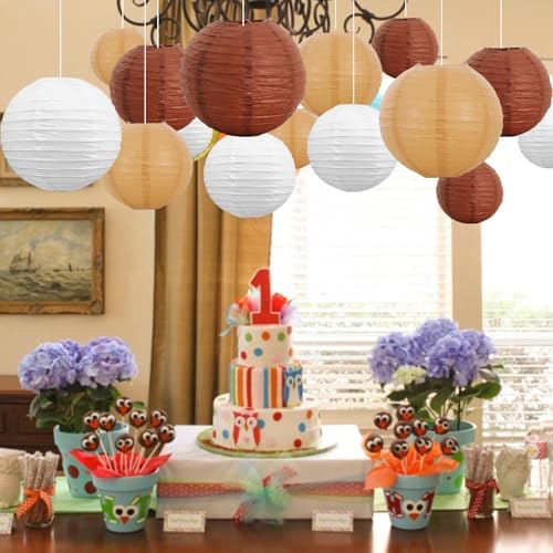 BEISHIDA Brown Mix Paper Lanterns 16Pcs 6/8/10 Inch Round Chinese Lamp - Image 4