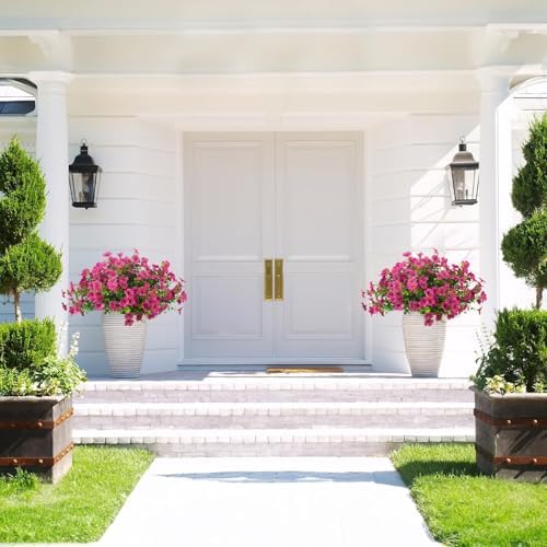 Grunyia Artificial Fake Flowers for Outdoor Spring Decoration, 16 Bundles Faux Silk Colorful Daisy UV Resistant Realistic for Outside Porch Patio Home Yard Garden Planters Pots Window Box (Red Purple) - Image 4