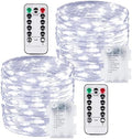 2 Pack 100 LED Fairy Lights Battery Operated with Remote, 33 FT Cool White by BOSSERN