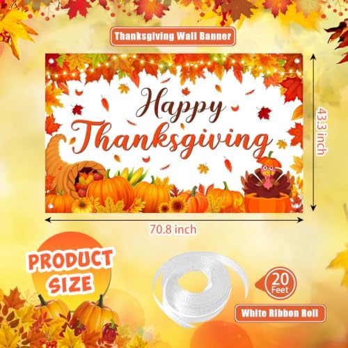 Large Thanksgiving Banner Decorations Outdoor 72x44 Inch,Turkey Maple Leaf Pumpkin Decorations Gifts for Indoor Home House Decor Party Supplies,Yard Sign Background for Photography - Image 7