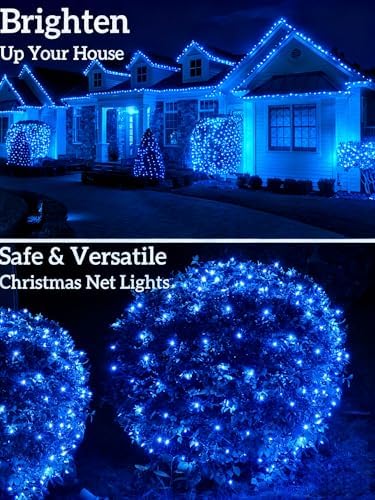 Led Christmas Net Lights for Bushes, 132LED 6FT x 6FT Connectable UL Certified Net Lights for Bushes Tree Shrubs Xmas Trunk Green Wire Christmas Decorations - Image 4