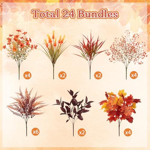 Ouddy Decor 24 Pcs Artificial Fall Flowers Fake Mums for Decoration Outdoor - Image 2