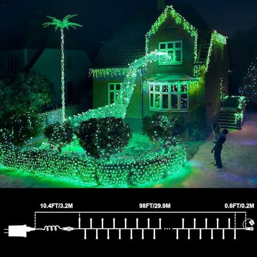 LAMPHOME 99ft St Patricks Day Green String Lights, 300 LED Transparent Wire Fairy StarryMini Light Plug in, 16Lighting Modes for Indoor Outdoor Xmas Tree Wedding Party Decoration - Image 3