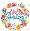 Yalikop Hello Spring Door Sign Door Wreath Wooden Spring Decor Sign Hollow Flower Welcome Hanging Signs Rustic Farmhouse Wall Plaque for Home Room Bedroom Indoor Outdoor Decorations by Yalikop