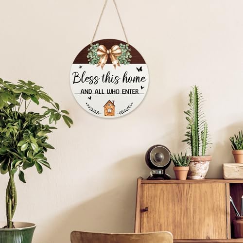 Bless This Home And All Who Enter Door Signs, Christian Jesus Wood Hanging Decor, Porch Front Door Outside Decorations -006 - Image 3
