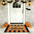 SEEKSEE Happy Halloween Decor Doormat Set, Thick Coco Coir Door Mat + Orange and Black Striped Rug, Outdoor Layered Mat for Front Door Non-Slip Backing Floor Mat for Porch by SEEKSEE