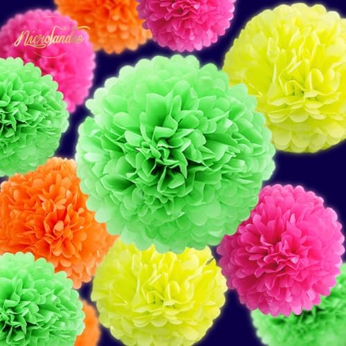 NICROLANDEE Blacklight Party Decorations 12 PCS Neon Tissue Paper Pom Poms - Image 2