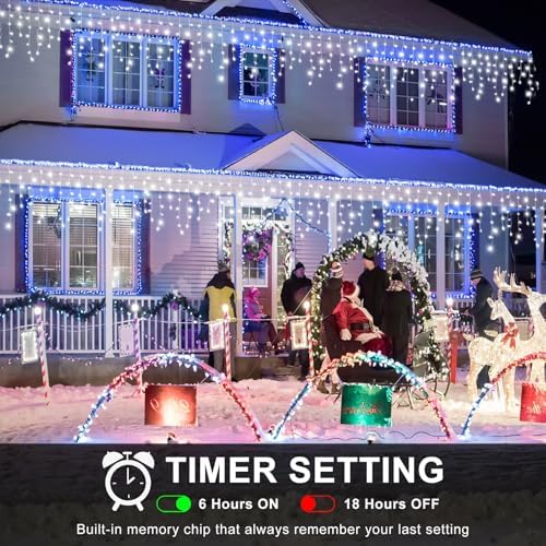 16.5FT 200 LED Icicle Lights for Outside, White Christmas Lights Outdoor - Image 3