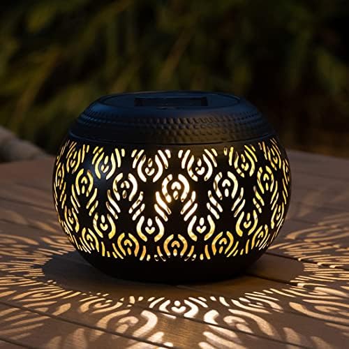 Solar Table Lanterns Outdoor Waterproof - LED Lamp Black Peacock Feather Metal Tabletop Light Solar Powered Decorative Lantern for Indoor Desk Bedroom Patio Garden Pathway Yard (1 Pack) by pearlstar