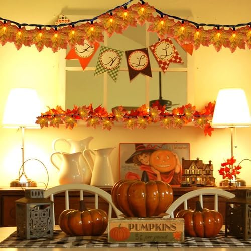 Fall Decor Maples Leaf String Lights, 13.6FT LED Maple Leaf Lights with 35 Maple Fall Light, Plug in Fall Decorations for Indoor Outdoor Thanksgiving Christmas Halloween Harvest-Orange - Image 6