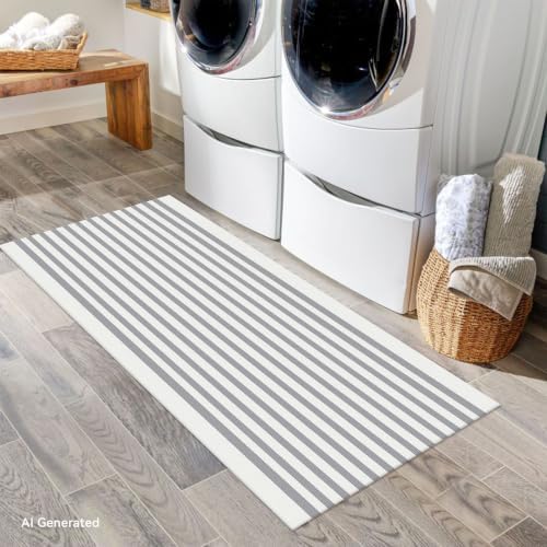 IOHOUZE 2x4.3 Striped Outdoor Door Mat, Washable Porch Rug, Grey White - Image 7
