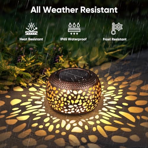 Solar Lanterns Outdoor Waterproof: 2 Pack Red Copper Metal Garden Lights - Image 4