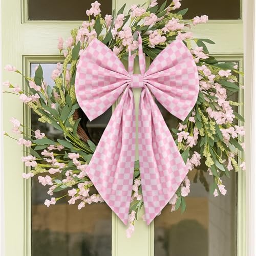 Suncalla 2 Pcs Pink Christmas Checkered Wreath Bows 18'' x 12'' - Image 2