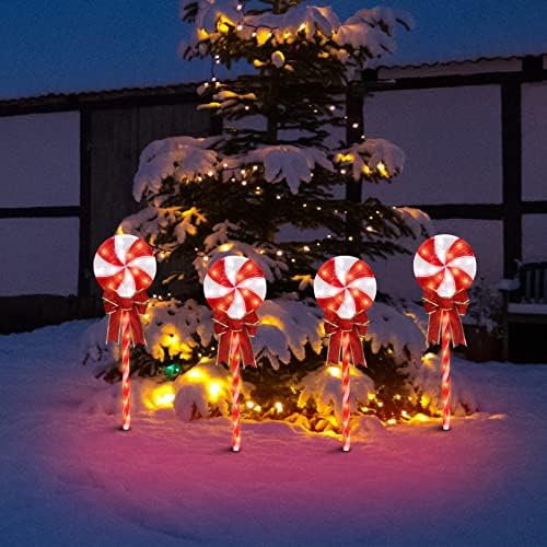 LAMPHOME 4PK 24" 96LED Lollipops Peppermint Pathway Markers with 11 Modes Christmas Lollipops Pathway Lights Decorations for Outdoor Yard(24" 96 LED 4 Pcs)… - Image 3
