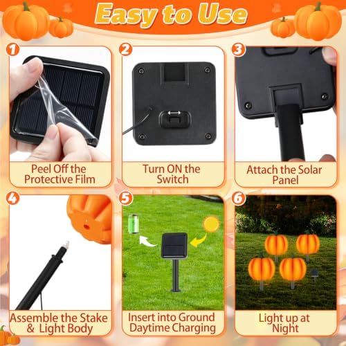 2Sets 4-in-1 Pumpkin Solar Lights Outdoor Halloween Decor Fall Stake Lights - Image 4