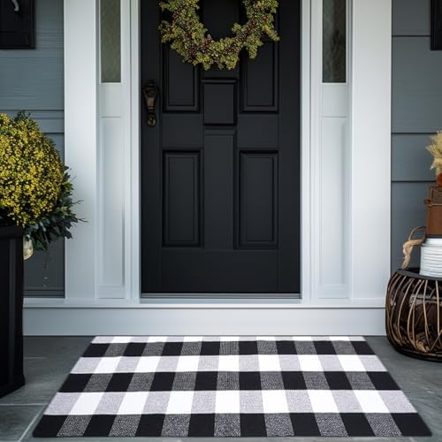 Buffalo Plaid Area Rug 3x5 Ft, Black White Indoor Outdoor Rug by PIXFAIRY