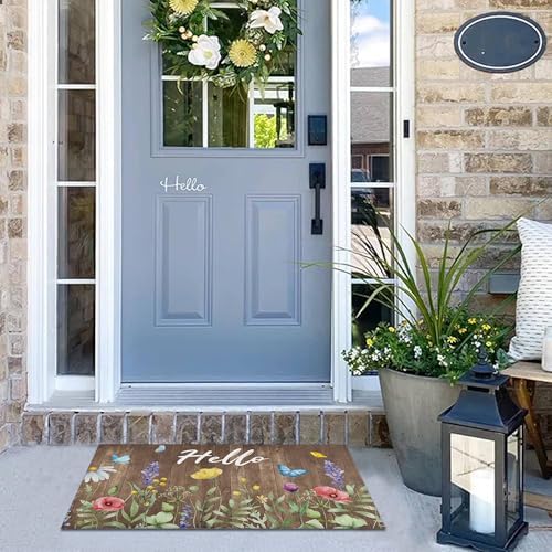 Spring Summer Door Mat for Front Door Floral Welcome Doormat Non-Slip Washable Spring Outdoor Mat Entry Rug for Indoor Outdoor Home Spring Decorations 17 x 30 Inch (Spring 06, 17"x30") - Image 2