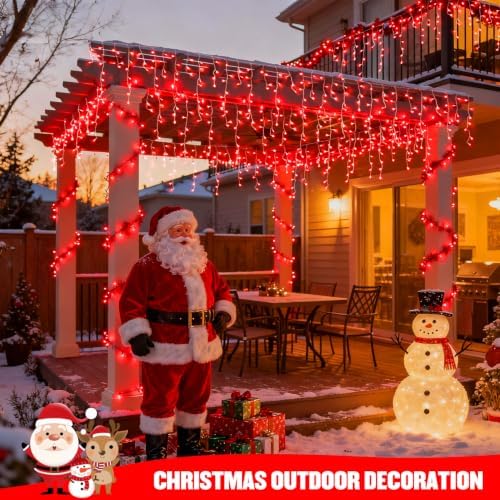 JMEXSUSS 400 LED Red Icicle Christmas Lights Outdoor - Image 6