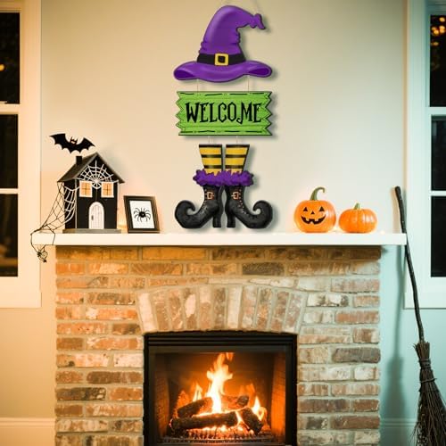 Halloween Door Sign Witch Wreath Decorations Witch Welcome Door Sign Hallowee Wooden Door Hanging Decorations Halloween Witchy Porch Sign for Front Door Porch Wall Decor - Image 5