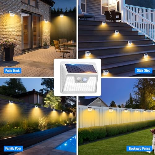 Peasur Solar Lights Outdoor Motion Sensor Waterproof, 1Pack 140LED White Solar Powered Fence Lights, 3 Modes Security Wall Lights for Garden Yard Outside Warm - Image 7