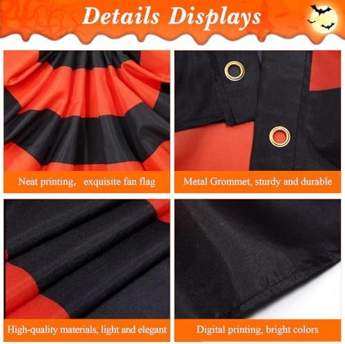Newwiee 2 Pcs 3 x 1.5 ft Halloween Flag Bunting Half Fan Hanging Pleated Flag Banner with 3 Grommets for Halloween Indoor Outdoor House Party Holiday Yard Decorations Props, Black Orange - Image 3