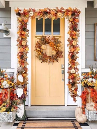 6FT Fall Garland for Mantle with Lights, Pumpkins, Pinecones, Berries - Image 6