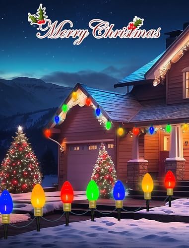 C9 Christmas Pathway Stake Lights, 7Ft String Lights with 4 Jumbo C9 Multicolor LED Bulbs, Stake, Christmas Decorations for Outdoor Garden Walkway - Image 6