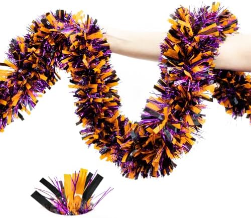 50FT Halloween Garland Halloween Decorations Garlands- Shiny Tinsel Garland for Mantle, Tree, Stairs, Doorway, Party (Orange Purple Black) by Unknown