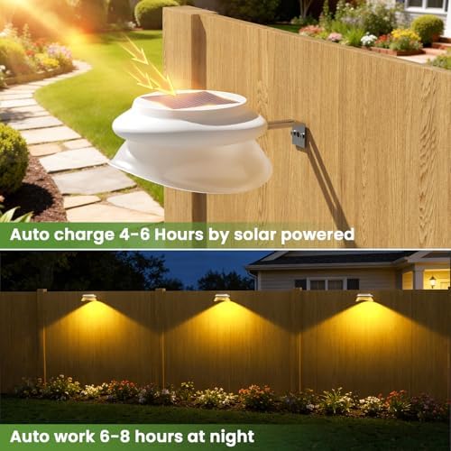 JSOT Solar Deck Lights Perfect for Fence, Deck Rail, Wall Décor-Warm White 6P-White - Image 4