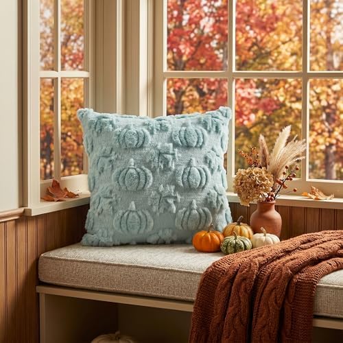 AVOIN colorlife Blue Pumpkin Fall Throw Pillow Covers 18x18 Inch - Image 3