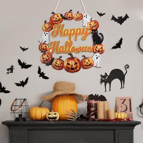 Wood Wreath for Front Door Porch Window Wall Hanging Decor (Halloween) - Image 5