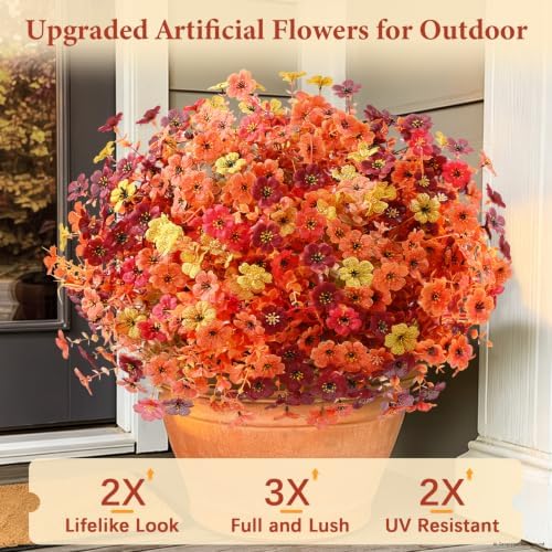 Yastouay Fake Mums, 24 Bundles UV Resistant Artificial Mums for Outdoors - Image 3