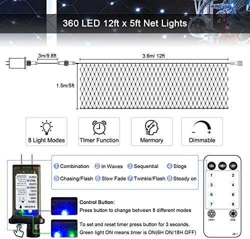 JMEXSUSS 360 LED Christmas Net Lights, White, 12ft x 5ft - Image 7