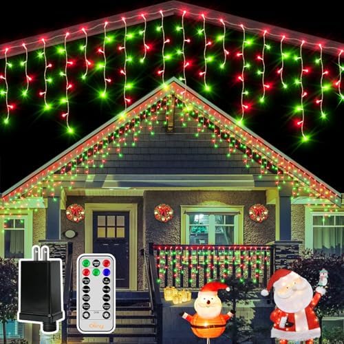 Ollny Icicle Lights for Outside 504LED 41FT, Red and Green Christmas Light with Remote 8Modes Timers Waterproof, Plug in Connectable Hanging Lights for Outdoor Indoor House Roof Holiday by Ollny
