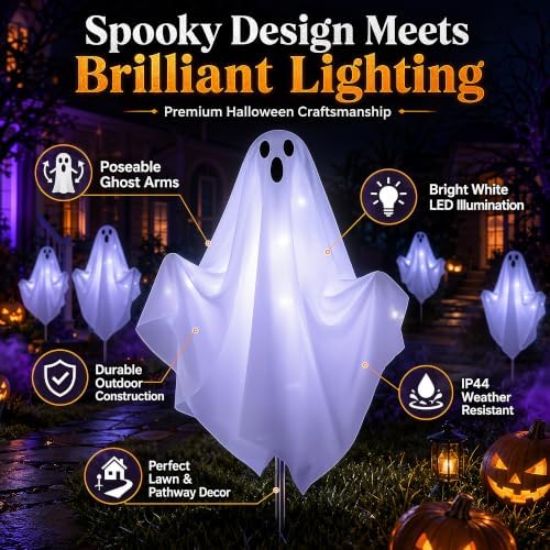 10 Pack Pre-Lit Halloween Ghost Pathway Lights w/ 240 LEDs & 8 Modes - Image 2