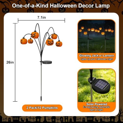 4 Pack Solar Halloween Lights Outdoor Decorations, Fall Pumpkin Lanterns - Image 6