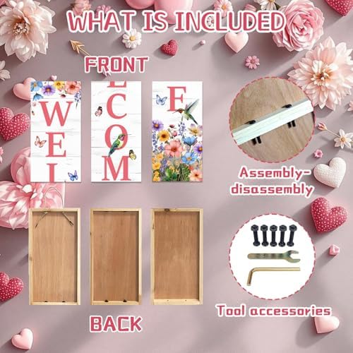 Hummingbird Welcome Sign for Front Door, Fall Porch Sign Tulip Flowers Outdoor Yard Sign Seasonal Tall Floral Welcome Porch Sign Wildflowers Wood Door Sign for Garden Patio Wall Home Decor - Image 6