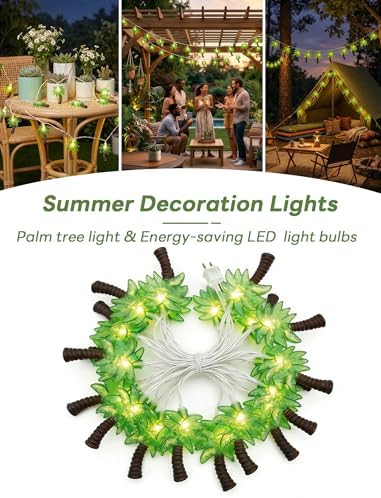 12Ft Summer Beach Hawaiian String Lights - 20 LED Palm Tree Lights for Luau Pool Decor, Hawaii Theme Summer Outdoor Indoor Tropical Party Decorations - Image 4