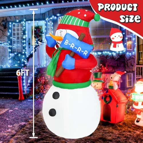 6FT Christmas Inflatable Shivering Snowman Wearing Red Sweater, Animated Shaking Snowman Inflatable with Build-in LED Lights Blow Up Yard Party Decoration - Image 2