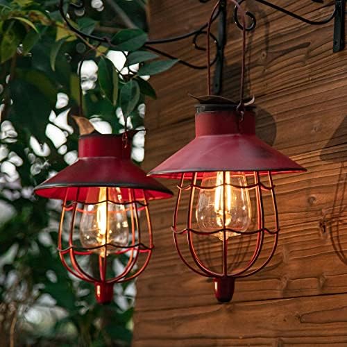 YAKii 2 Pack Solar Lantern Hanging Waterproof Outdoor Metal Solar Lamp with Warm White Light Decorate for Yard Garden Pathway Patio Porch Decor (Red) by YAKii